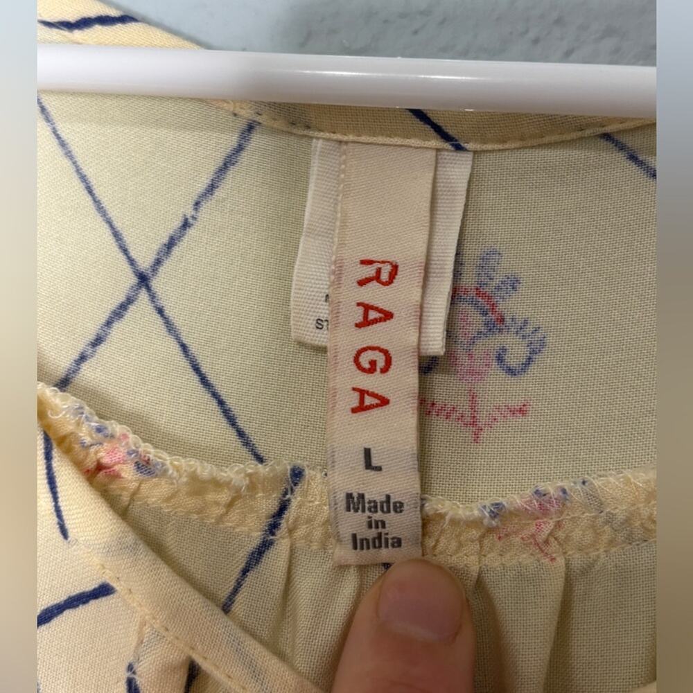 RAGA Anthropologie Ivory Border Print Boho Cream Peasant Top Bell Sleeve L - Picture 8 of 9